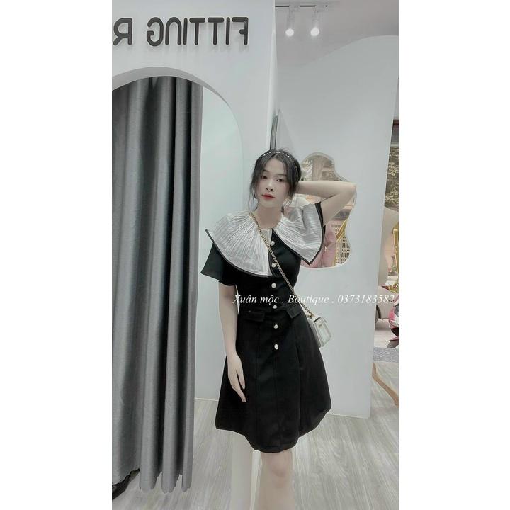 Đầm váy cổ tàu kate xinh xắn phối hàng nút cho nàng dạo phố, dự tiệc