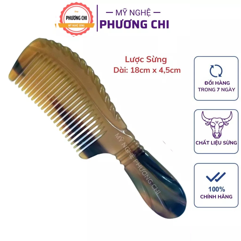 Lược sừng trâu khía chuôi loại đẹp dài 18cm , lược gỡ rối , lược chải đầu | Mỹ Nghệ Phương Chi