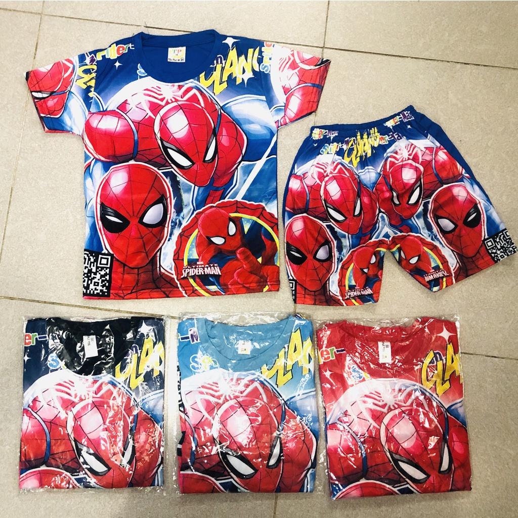 Bộ quần áo siêu nhân, anh hùng người nhện Spider Man tay ngắn cho bé dưới 37kg in 3D không phai màu