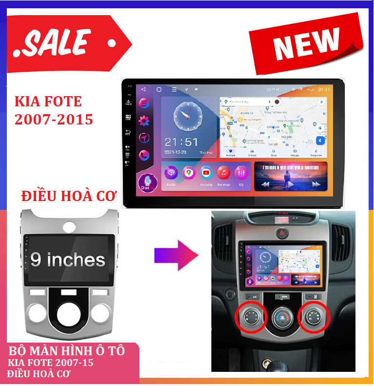 BỘ MÀN HÌNH ANDROID A.5 Ô TÔ 9 INCH Cấu hình RAM 2GB. ROM 32GB Bộ xử lý 8 nhân.BỘ XE KIA FOTE 2007-2015 CHẠY SIM 4G, THU PHÁT WIFI TIỆN LỢI,MÀN HÌNH A.5. LẮP CHUNG CHO MỌI DÒNG Ô TÔ XE HƠI