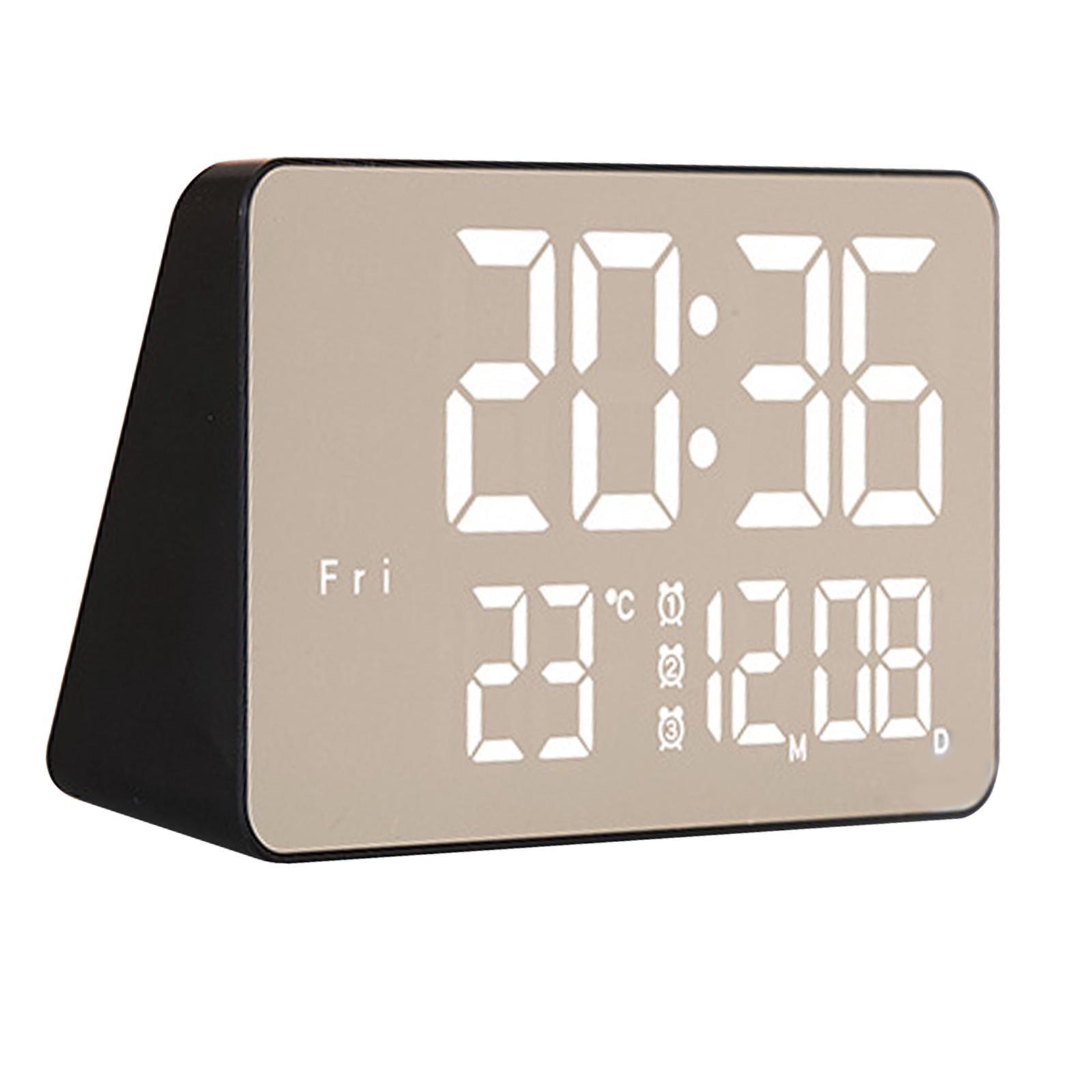 12/24H Alarm Clock LED Screen USB Snooze Function Tabletop Bedroom Mirrored