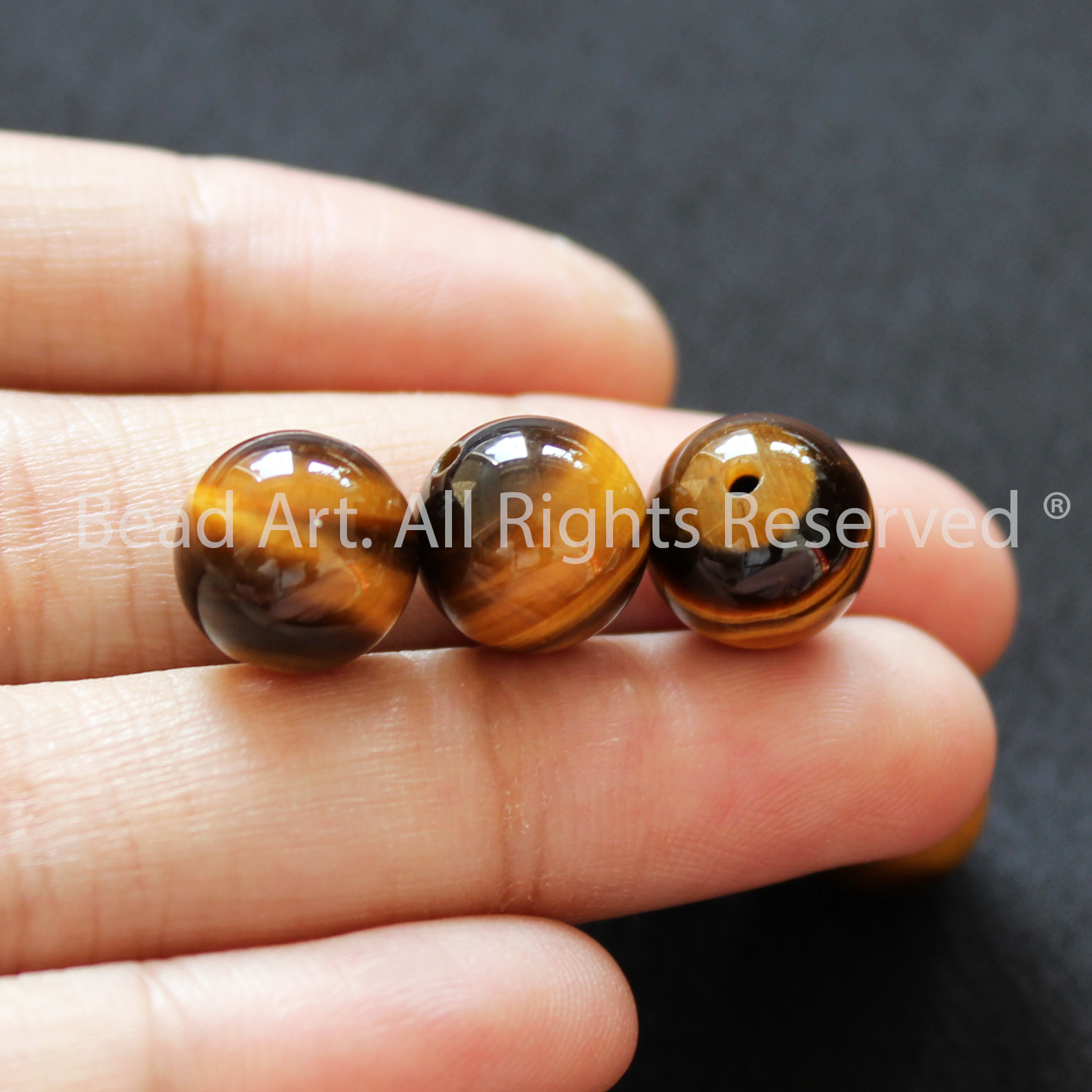 10MM Đá Mắt Hổ Vàng Nâu, Brown Tiger Eye, Mắt Cọp Vàng Tự Nhiên Loại AA, Đá Phối Vòng Tay Phong Thuỷ, Chuỗi Hạt, Mệnh Thổ, Kim - Bead Art