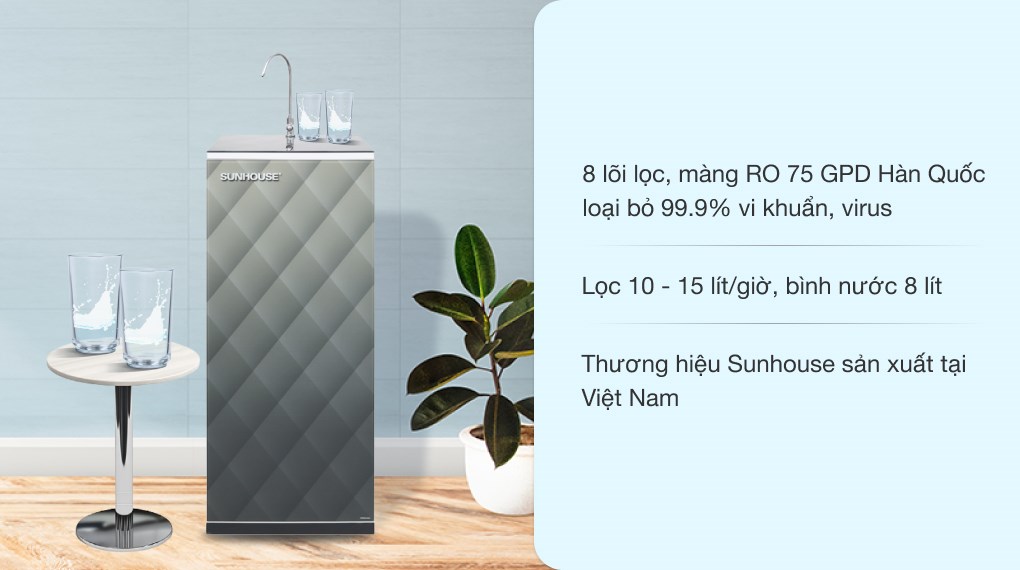 Máy Lọc Nước R.O 8 Lõi Sunhouse SHA8858K - Hàng Chính Hãng