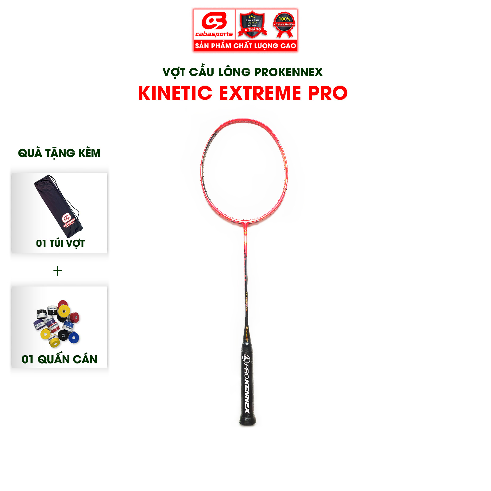 Vợt cầu lông Prokennex KINETIC EXTREME PRO NEW cao cấp chính hãng tấn công mạnh mẽ (1 cây) - Tặng kèm quấn cán và túi vải Cabasports