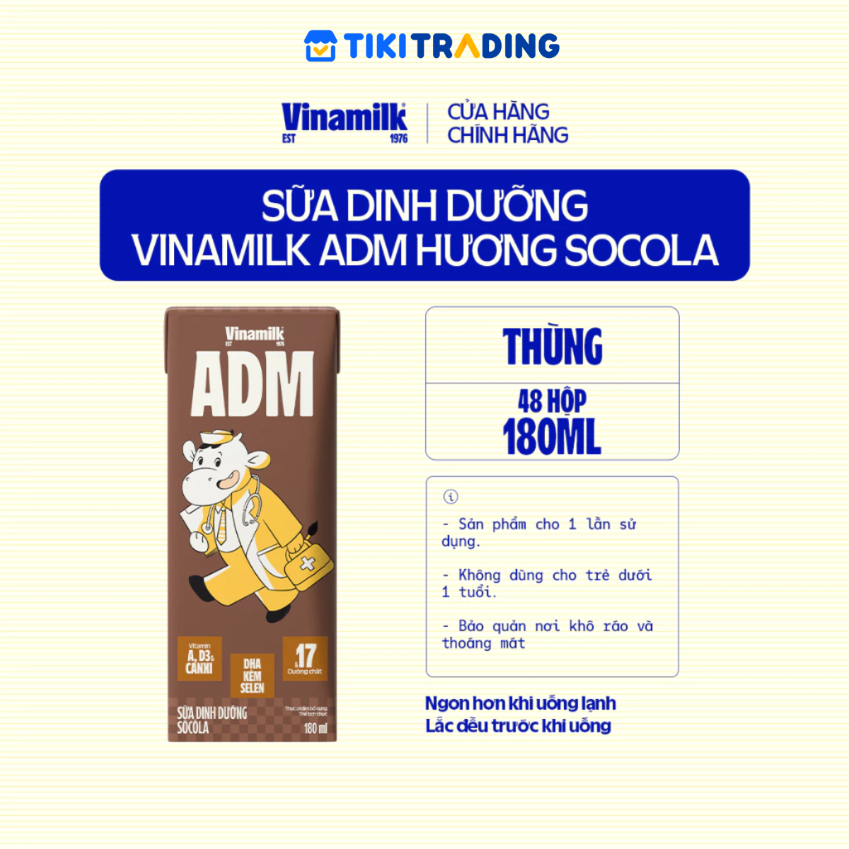 Thùng 48 hộp sữa dinh dưỡng socola Vinamilk ADM 180ml