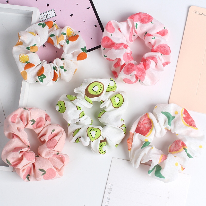 Dây Cột Tóc Scrunchies, Dây Buộc Tóc Vải Hình Hoa Quả 4 Mùa Ngọt Ngào SC13