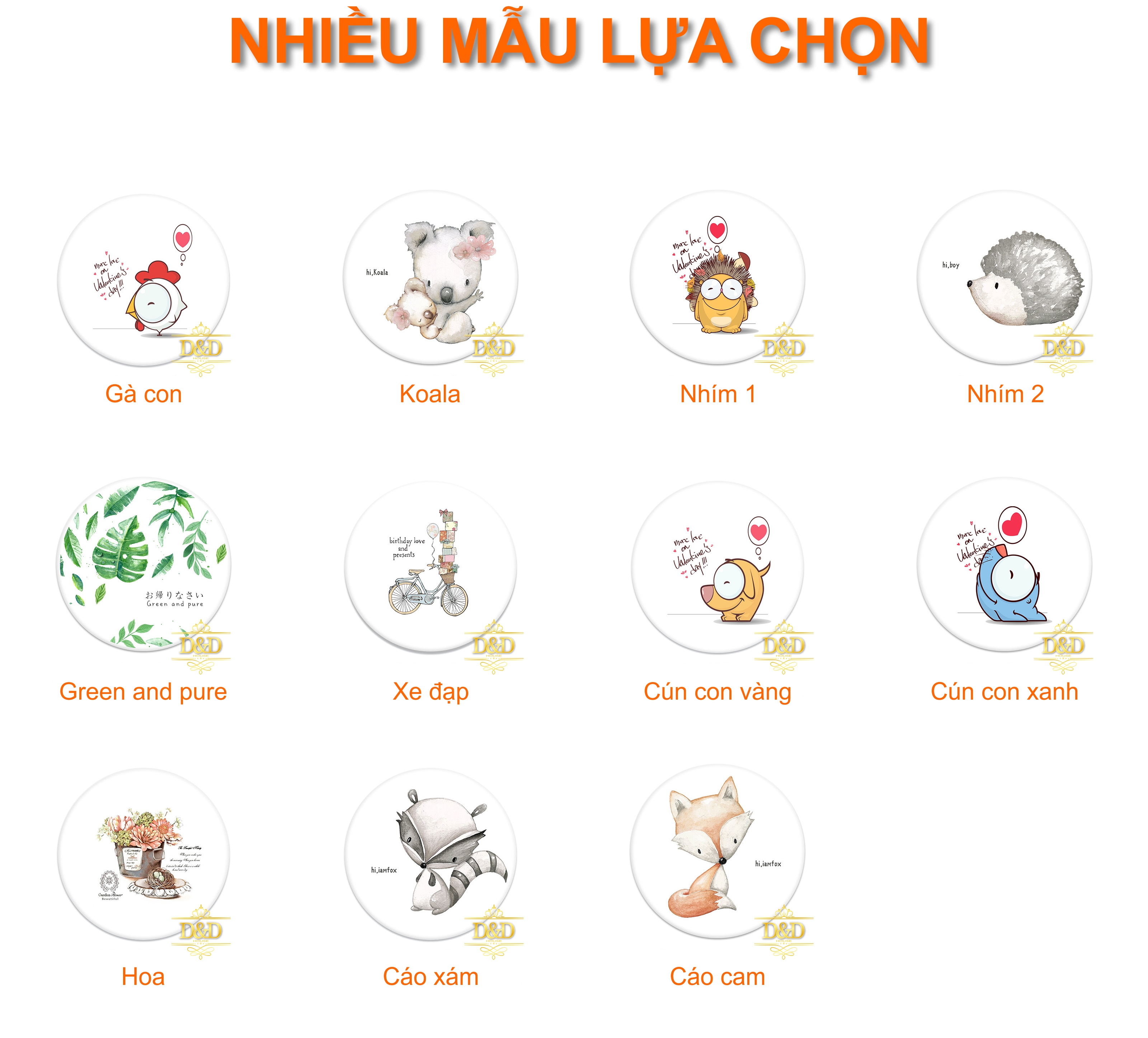 Lót ly, cốc Diatomite tròn siêu hút nước họa tiết, thông điệp dễ thương