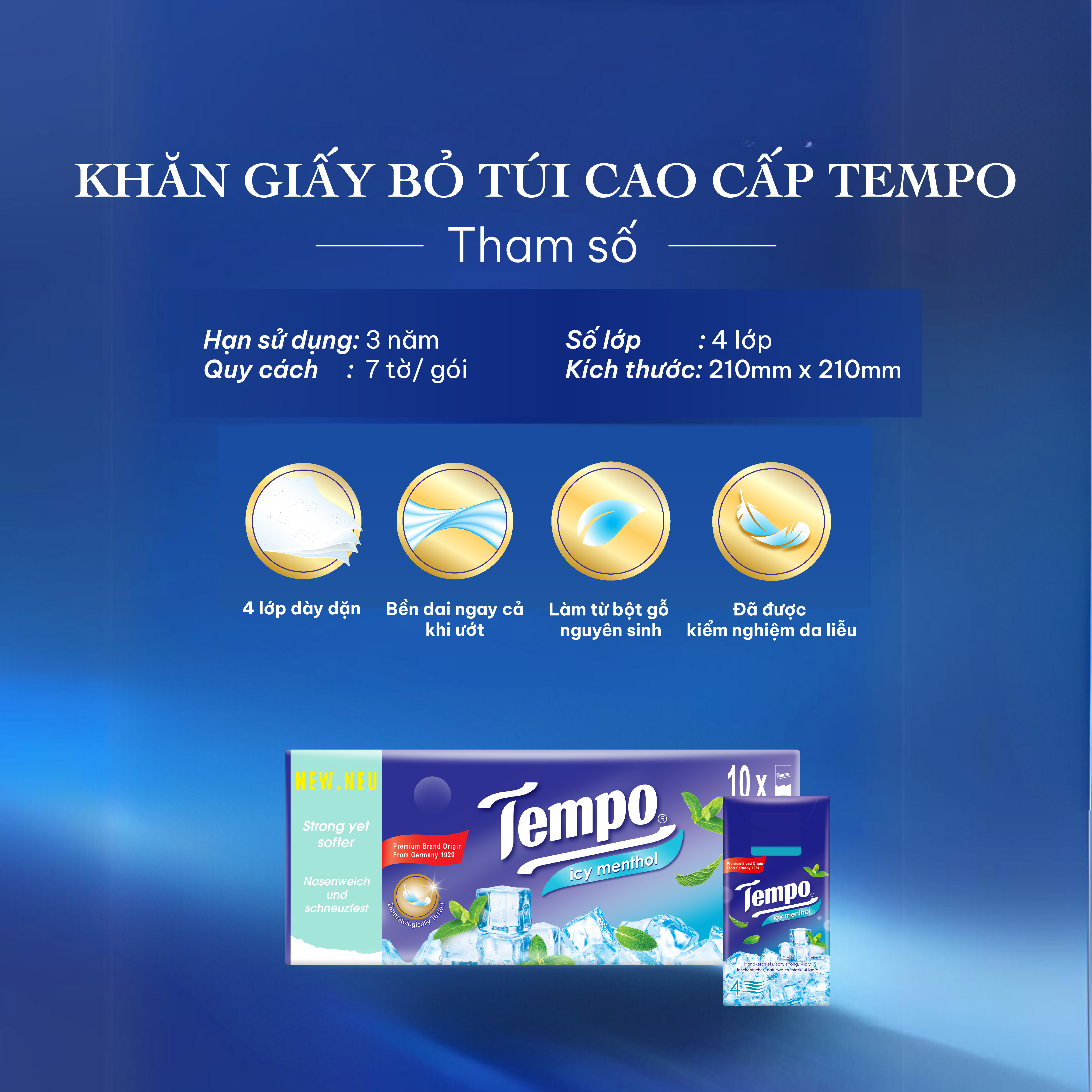 [MUA 5 LỐC TẶNG 1 LỐC BỎ TÚI REGULAR] Khăn Giấy Bỏ Túi Tempo Regular 10 Gói Bền Dai Thương Hiệu Đức