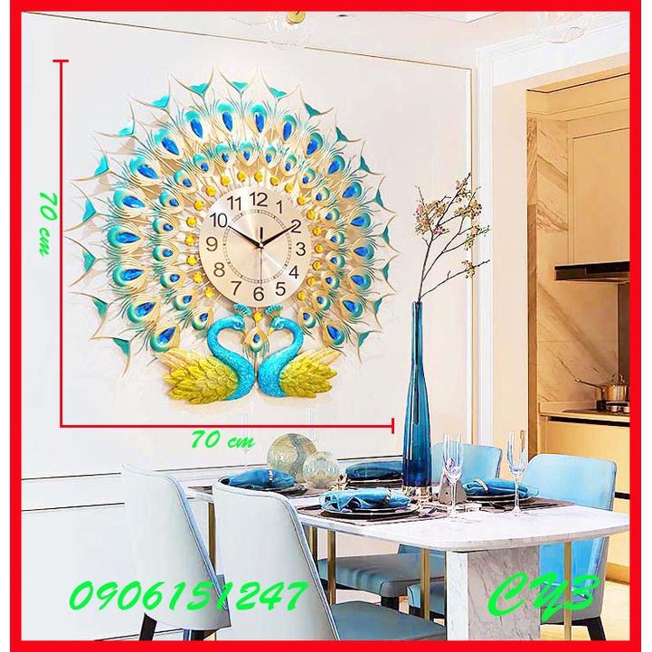 Đồng hồ treo tường trang trí decor chim công CY3 Khổng Tước xanh kích thước 70 x 70 cm