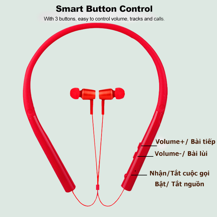 Tai nghe nhét tai đẹp cao cấp  thời trang bluetooth MS750 Đỏ  M153