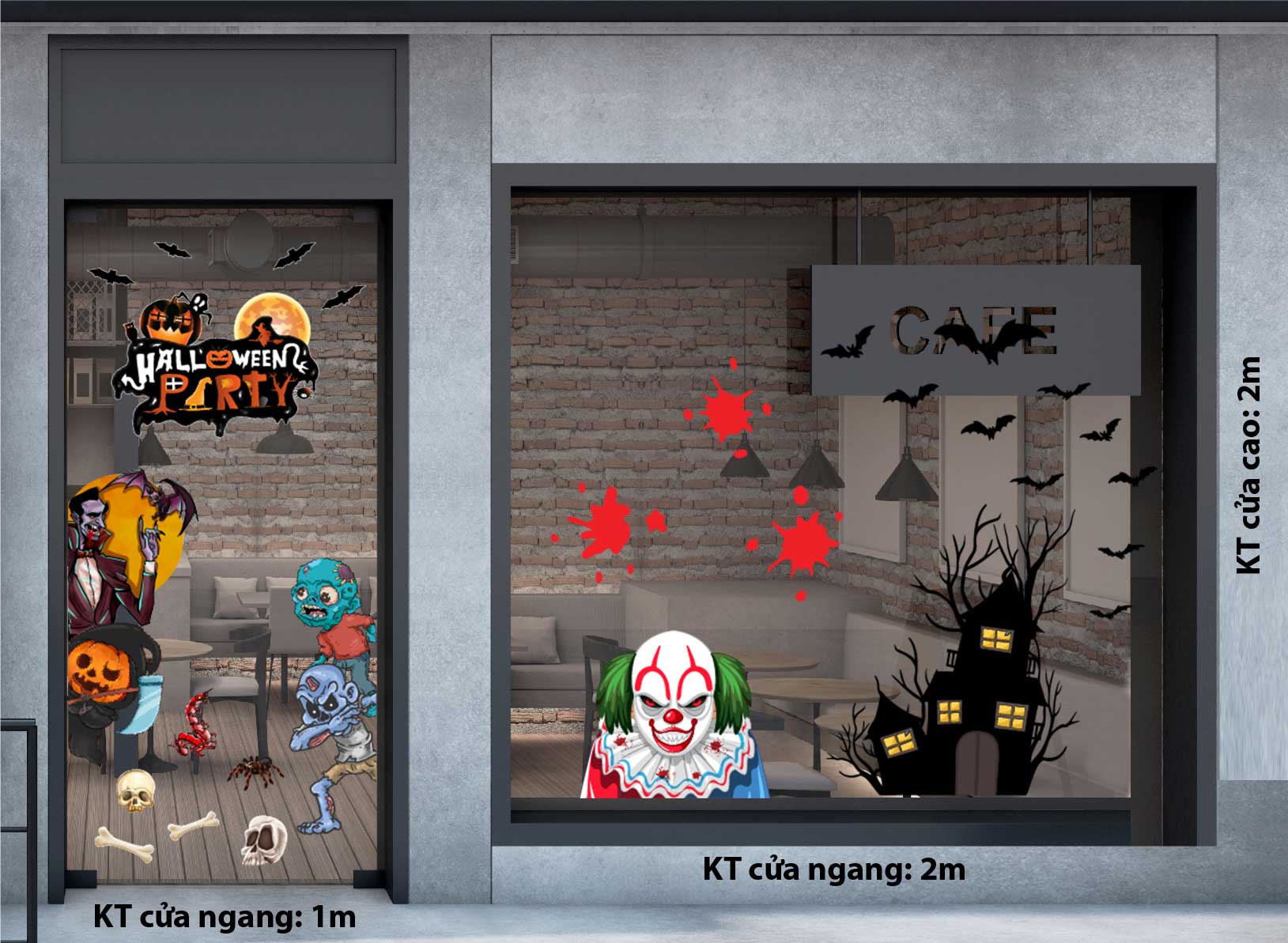 [2.5m x 3m] Decal trang trí Halloween - Bầy ma HLC107