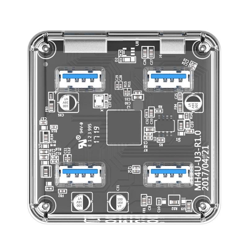 Bộ chia 4 cổng USB 3.0 trong suốt Orico, có đèn led