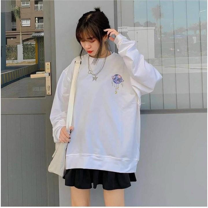 Áo Sweater Nỉ Bông in UNI MOON Unisex Nam Nữ Tay Dài Form Rộng Ulzzang Kun