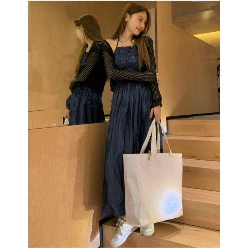 SET ĐẦM CỔ YẾM DEMIN NHÚN PHỐI ÁO KHOÁC REN ĐEN