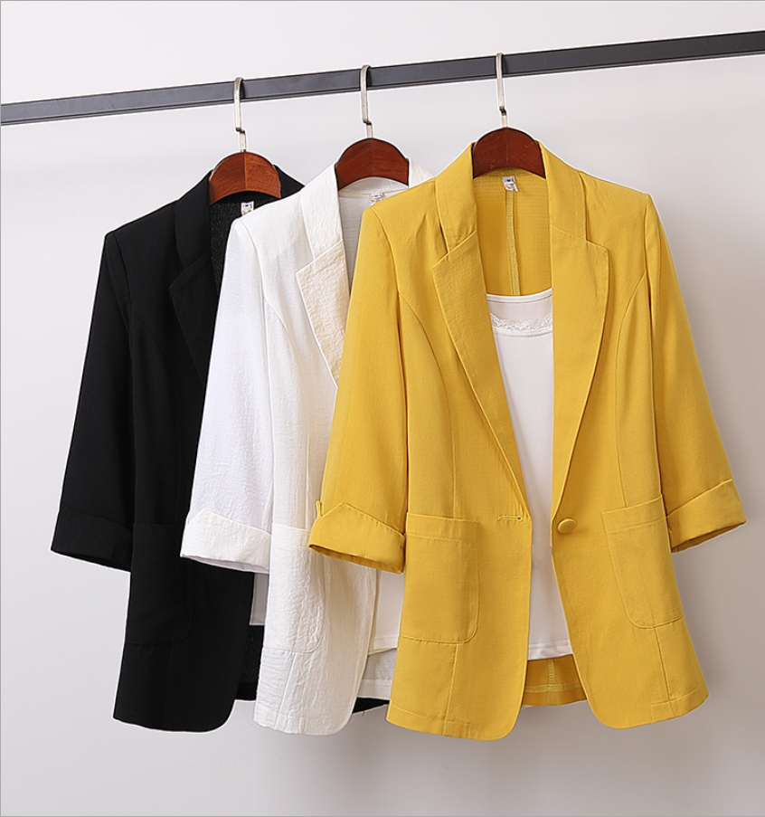 Áo khoác blazer nữ công sở, thiết kế trơn basic dễ mặc, chất liệu đũi CS15