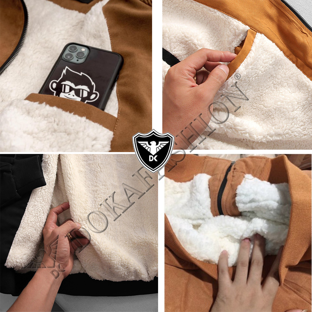 Áo khoác da nam lộn lót lông vải mền mịn có túi trong DKD01