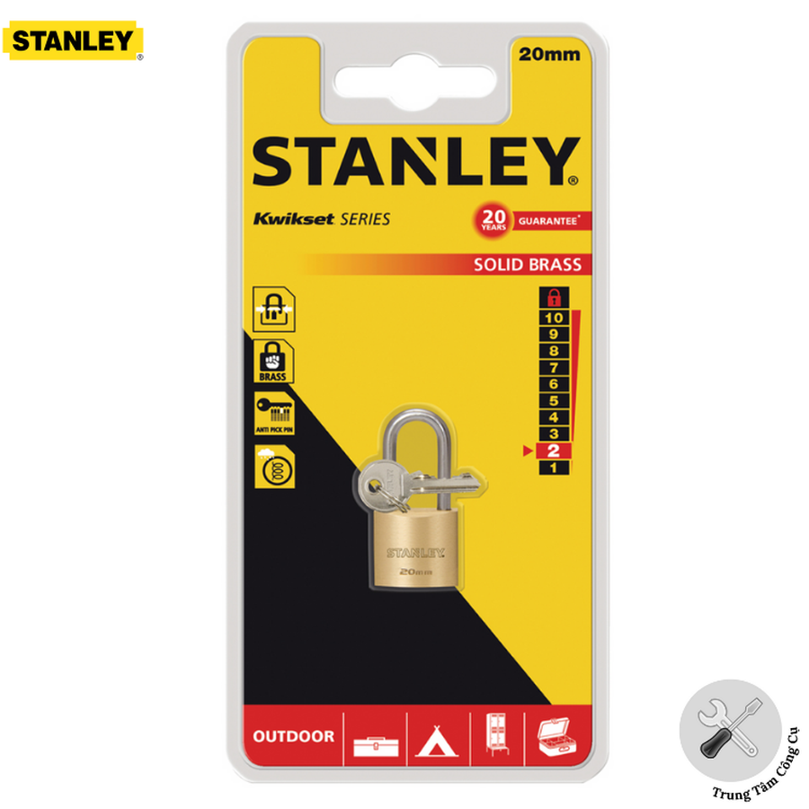 Ổ Khóa Hiệu Stanley USA, đồng thau, càng dài, rộng 20mm- S742-040