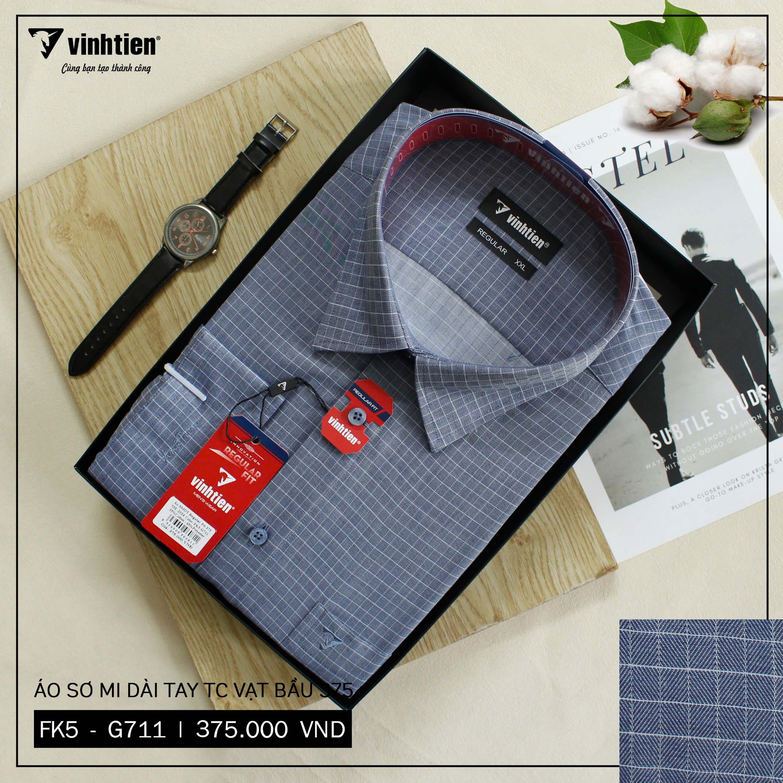 Áo Sơ Mi Dài Tay Vải Kẻ TC Regular Fit 375 Vĩnh Tiến - Nhiều Màu