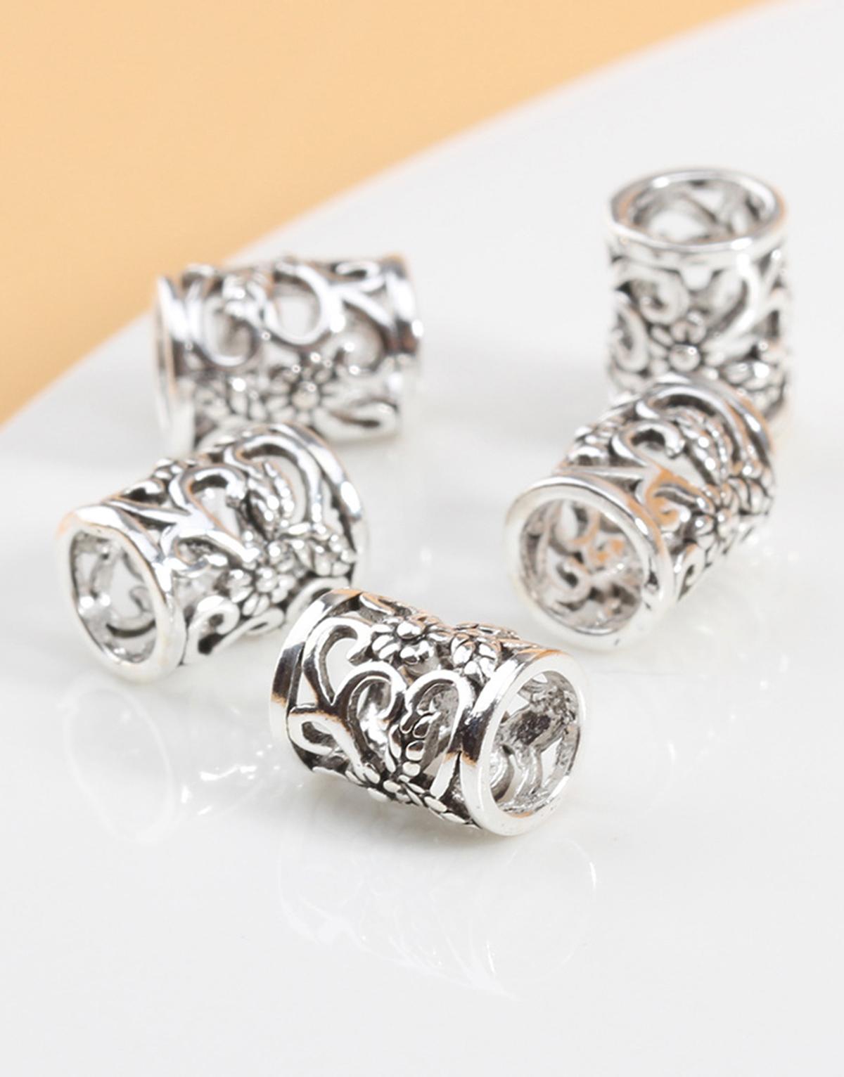 Combo 3 cái charm bạc hình trụ chặn hạt họa tiết hoa văn - Ngọc Quý Gemstones
