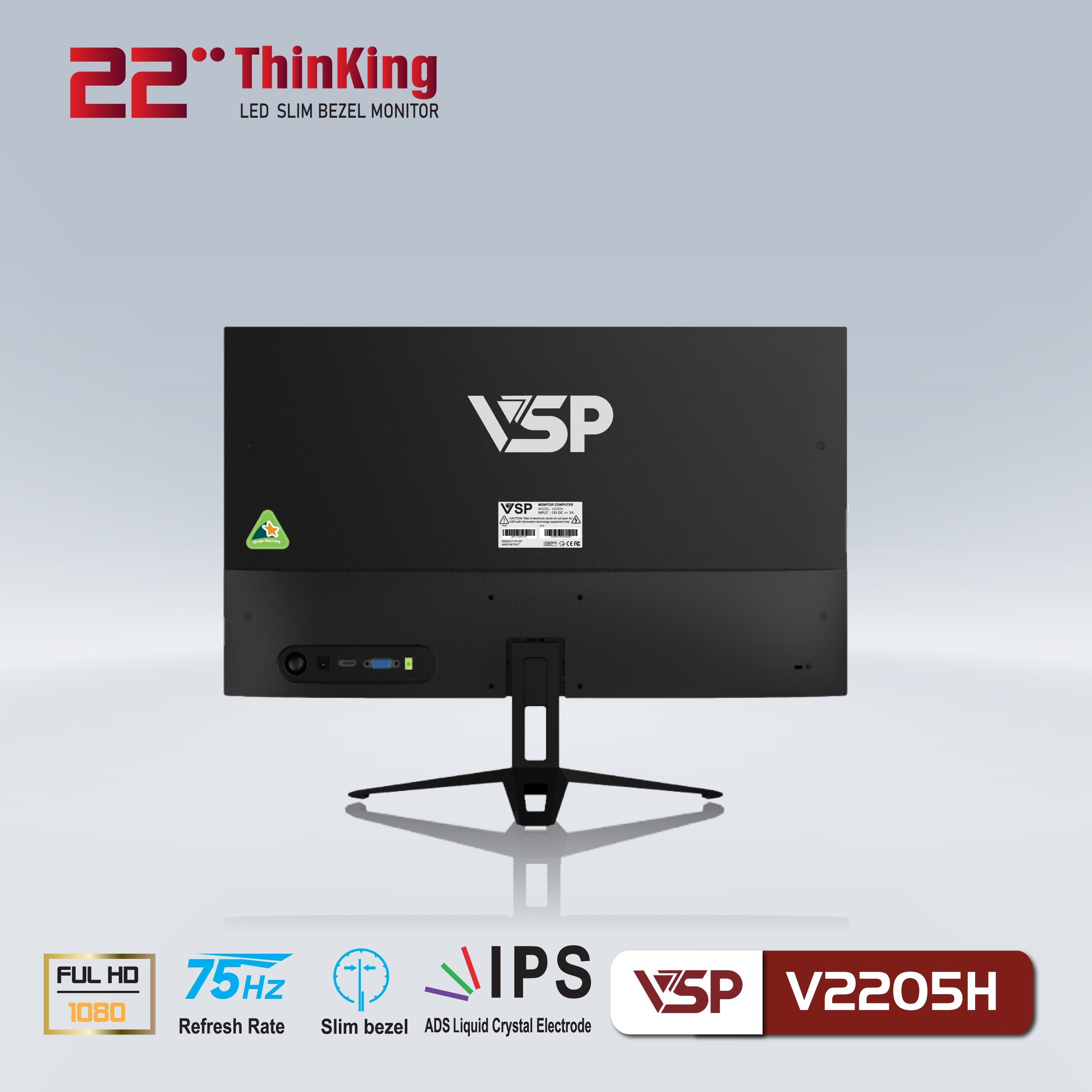 Màn Hình VSP V2205H 22&quot; IPS Đen (FullHD, 75Hz, HDMI, VGA) - JL - HÀNG CHÍNH HÃNG