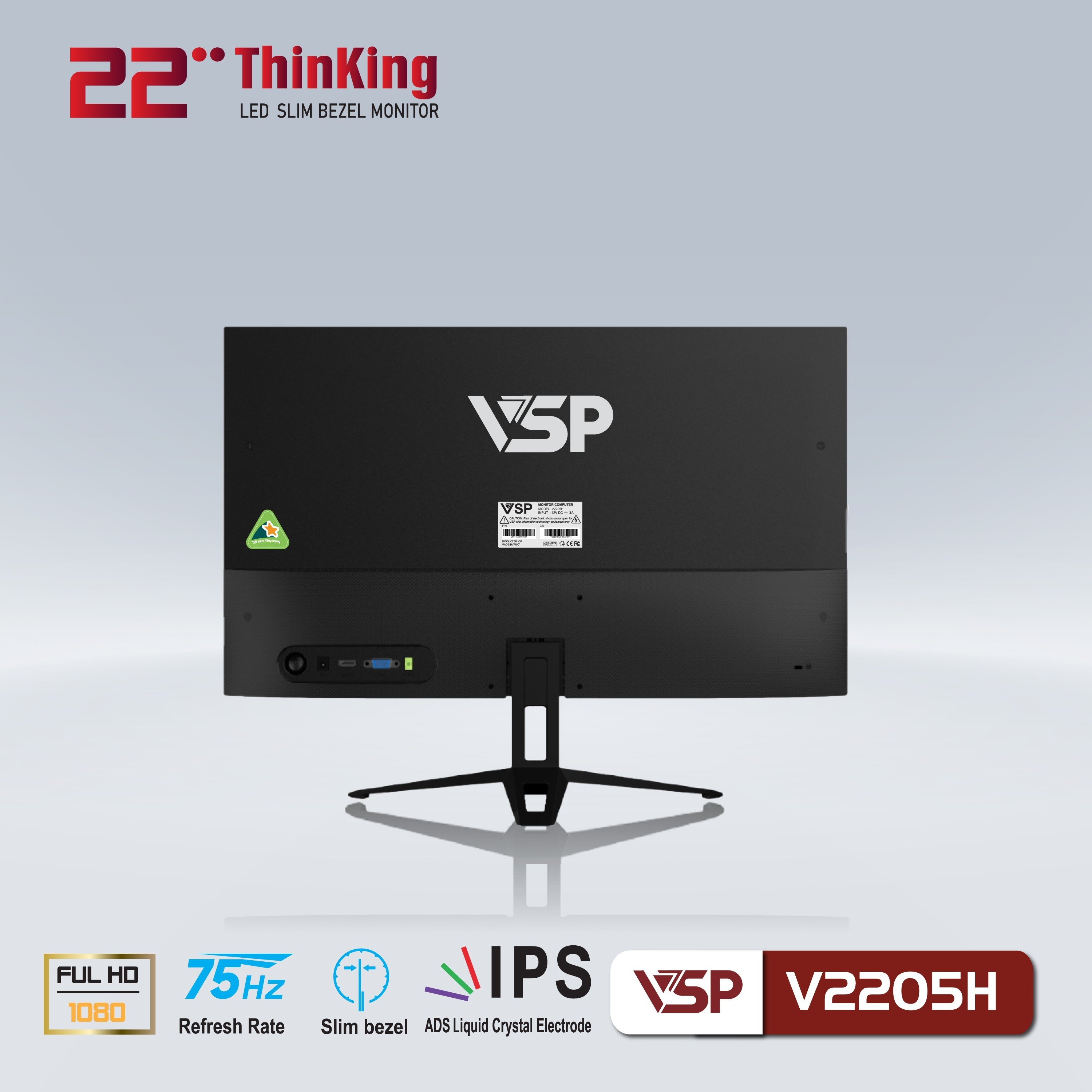 Màn Hình VSP V2205H 22&quot; IPS Đen (FullHD, 75Hz, HDMI, VGA) - HN - HÀNG CHÍNH HÃNG