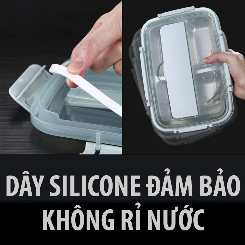 Hộp Đựng Cơm Đáy Sâu Chất Liệu Inox 304 SUS Cao Cấp Tiêu Chuẩn An Toàn - 3 Ngăn hộp cơm văn phòng 3 màu Xanh Đen Hồng 24x16x6.7cm