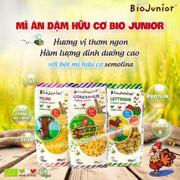 Mì nui ăn dặm hữu cơ cho bé hình chữ cái Bio Junior 200g ( từ 8 tháng tuổi)