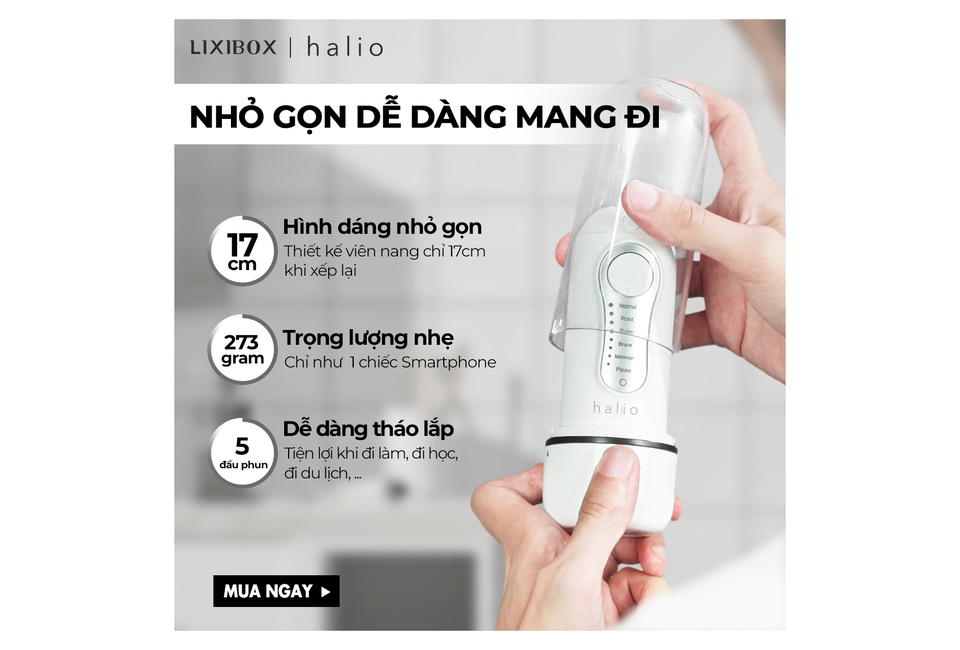 Combo Bàn chải điện, Máy tăm nước, Máy tẩy trắng răng Halio và bút tẩy trắng răng