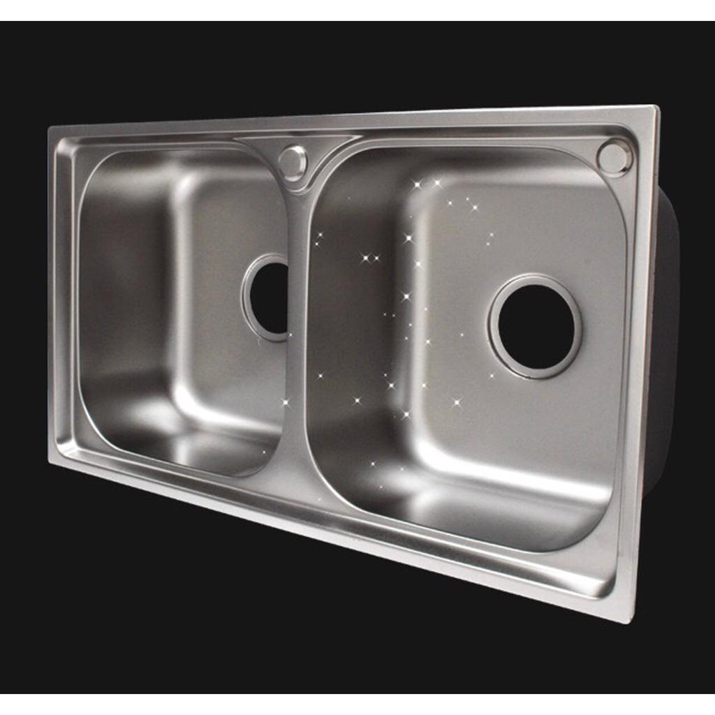 Chậu rửa chén 2 hộc inox tặng kèm bộ xả chậu thông minh