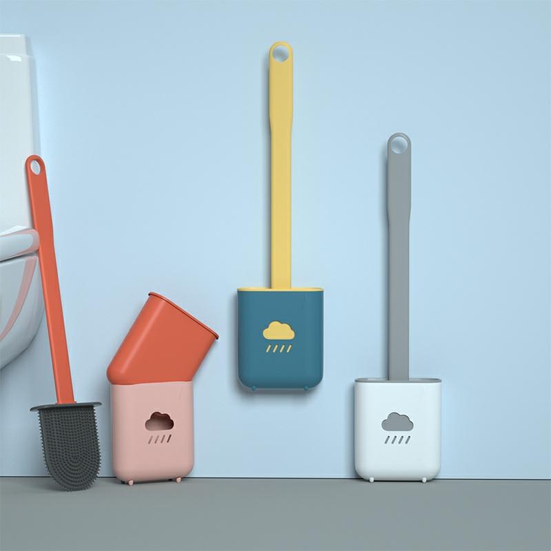 Cọ Bồn Cầu Toilet Silicon Mẫu Đám Mây, Bàn Chải Silicon Chà Rửa Vệ Sinh Nhà Tắm Kèm Miếng Dán Treo Tường