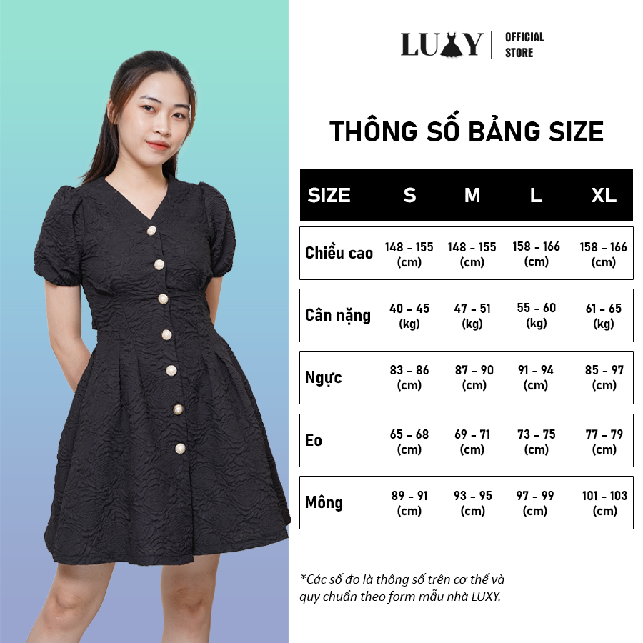 Váy tiểu thư dáng xòe LUXY V220 thiết kế tay bồng đủ size từ 42kg - 65kg