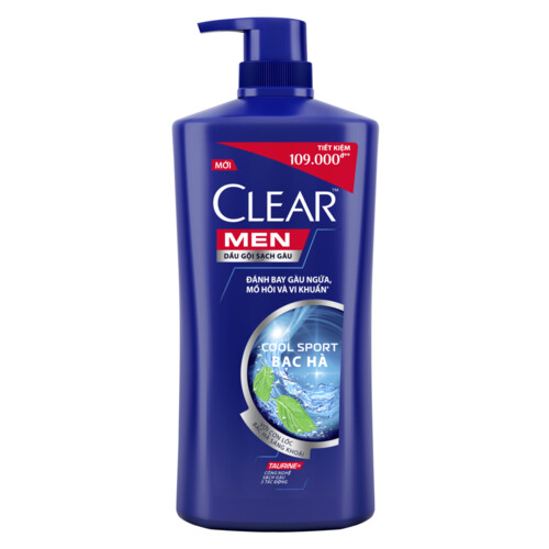 Dầu Gội Đầu Clear Men Cool Sport Dầu Gội Bạc Hà Mát Lạnh Cực Đỉnh Suốt Ngày Dài Đánh Bay Gàu, Ngứa &amp; Vi Khuẩn 900g