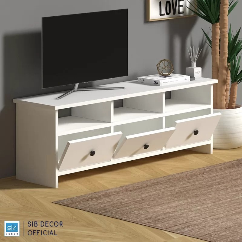 Kệ Tivi Màu Trắng 3 Cánh Sole Thương Hiệu SIB Decor