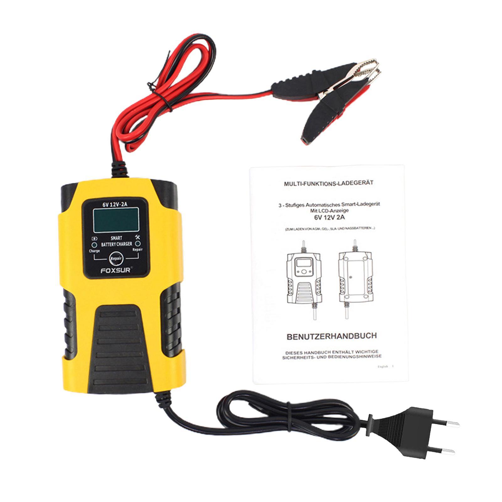 Battery Charger 6V 12V Trickle Charger LCD Display for Motorbike Euplug