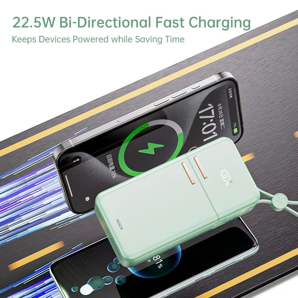 Pin sạc dự phòng Y18 ROCKSPACE sạc nhanh 20000mAh tích hợp dây cáp sạc - Hàng chính hãng bảo hành 12 tháng