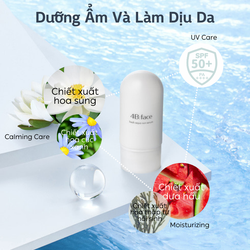 Tinh chất chống nắng dưỡng ẩm 4B:Face Fresh Aqua Sun Serum SPF50+ PA++++ 40ml 4bface