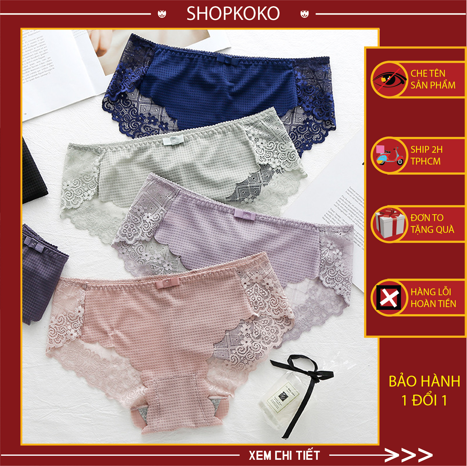 Quần Lót Cotton Su Phối Ren Hoa Mặt Sau 2212