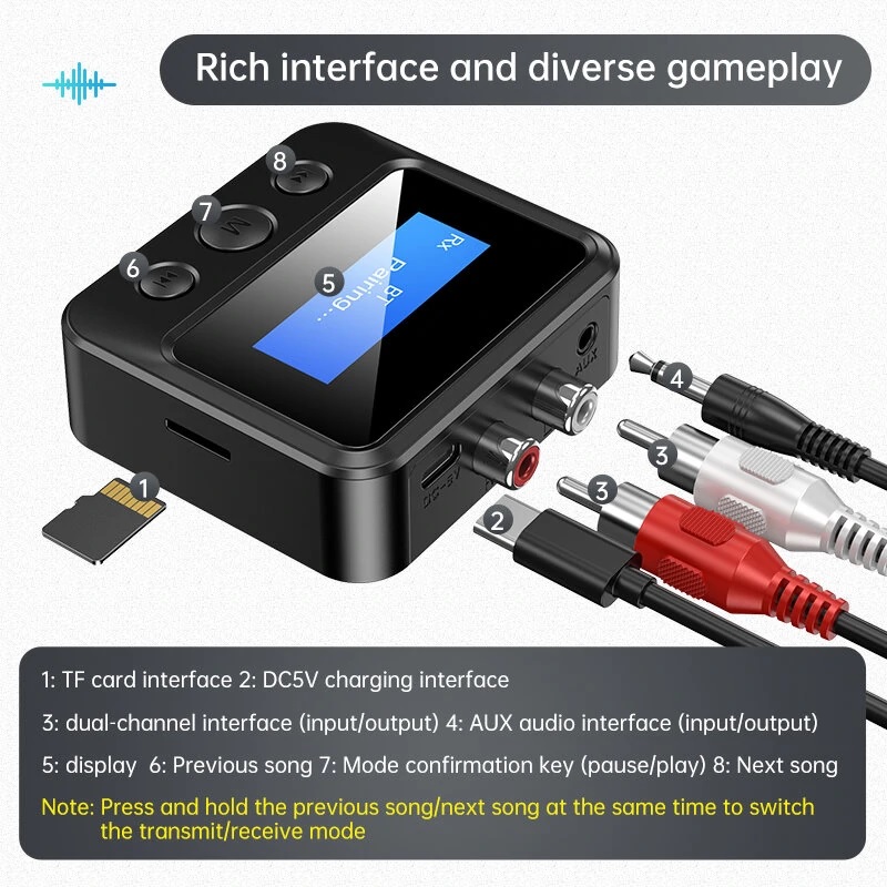 Hàng Chính Hãng - Bộ Thu Phát Nhạc C39S - Bluetooth 5.0 Phạm Vi 10m Chip Giải Mã Âm Thanh Màn LCD Kết Nối Đa Dạng 3.5mm AUX RCA Pin Lithium 300mAh 8 Tiếng Sử Dụng Nhỏ Gọn Dễ Sử Dụng Điện Thoại Table Máy Tính Bảng Loa Máy Tính- ROGTZ