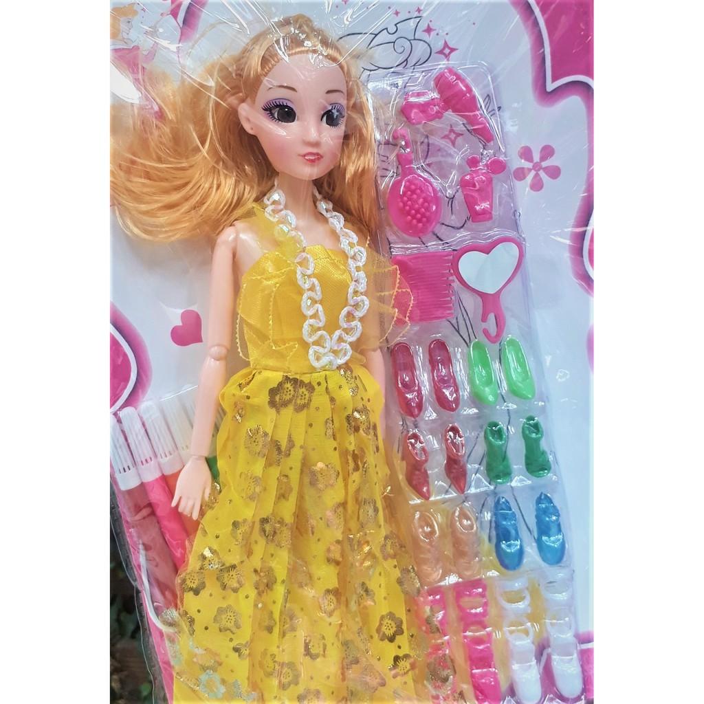 Búp Bê Tập Tô  Búp bê đẹp, Có khớp tay, Bộ siêu tập giày, Có bảng bút tập tô, Bé yêu rất thích.
