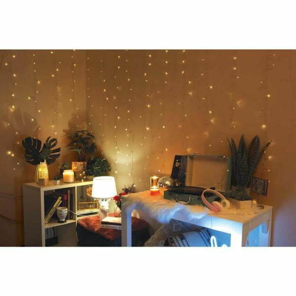 Đèn Trang Trí Dây đèn rèm trang trí mưa rơi vàng ấm chớp nháy 8 chế độ kích thước 3m x 3m