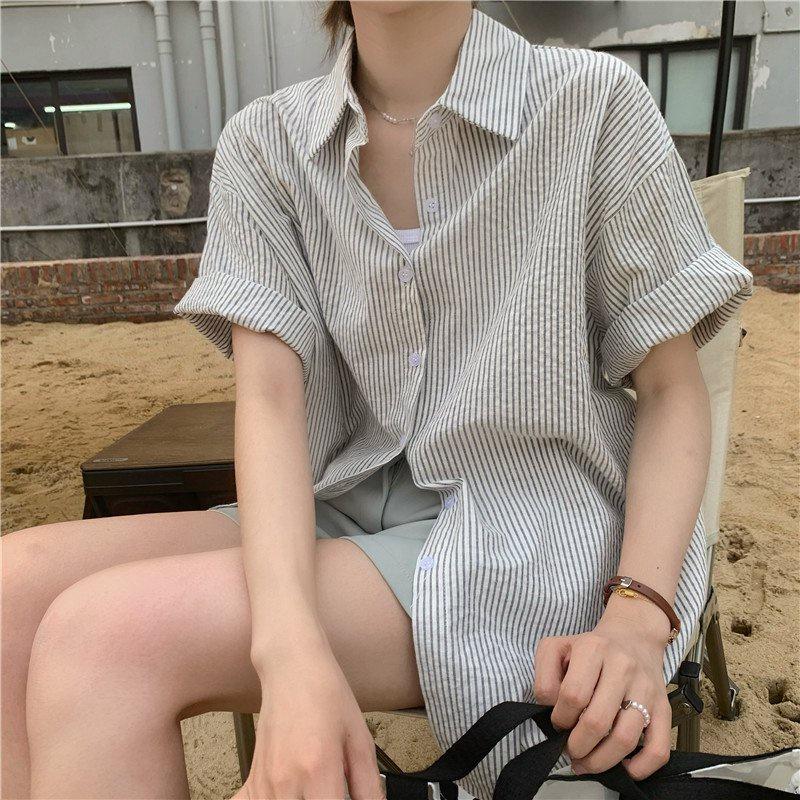 Áo Sơ Mi Cộc Tay Nữ Vải Xốp Form Rộng, Áo Somi Basic Lụa Nữ Ulzzang Dáng Dài Hàng Đẹp Cao Cấp