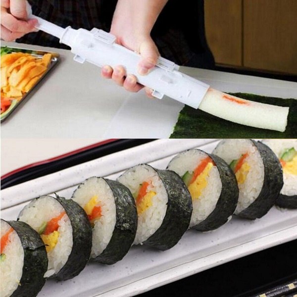 Dụng cụ làm sushi, cơm cuộn, trứng cuộn, kimbap siêu nhanh tiện lợi cho gia đình hoặc văn phòng 27 x 14.5 x 8cm+ Tặng kèm khuôn ống làm sushi cầm tay 29x 5cm - Khuôn làm sushi, ống làm cơm cuộn