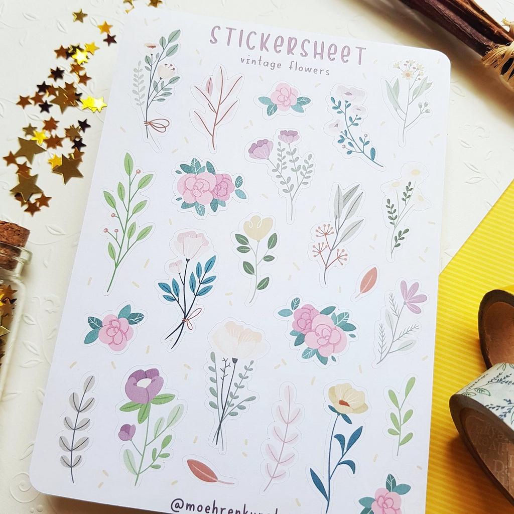 Sticker Sheet - Vintage Flowers - Chuyên dán sổ | Bullet Journal Stickers, Floral Sticker,Flower Sticker, Vintage Sticke