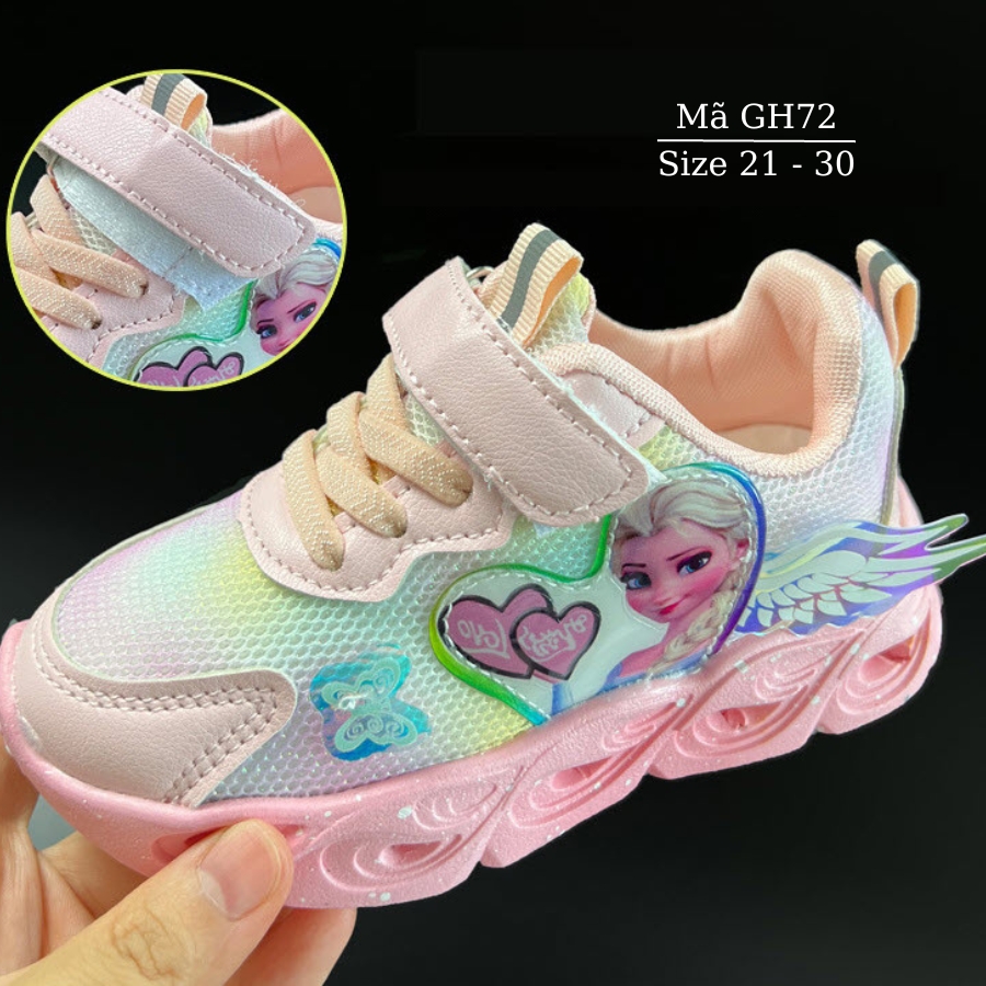 Giày phát sáng cho bé gái có đèn LED họa tiết công chúa Elsa màu hồng thể thao trẻ em nữ 1 2 3 4 5 tuổi NHÍM SHOP GH72