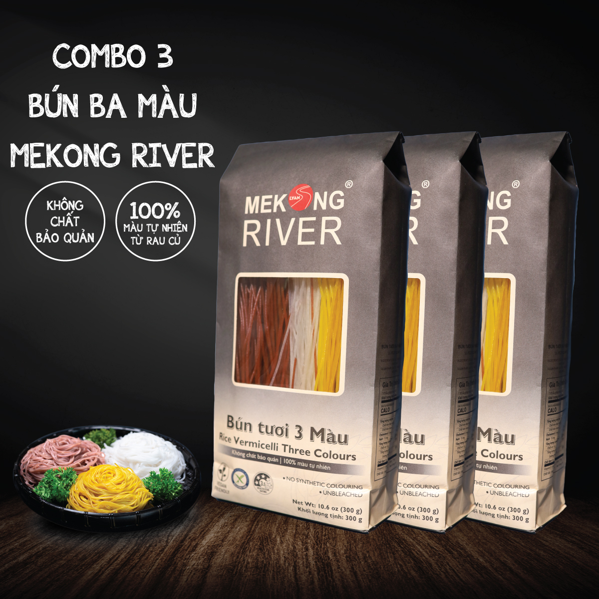 Combo 3 túi Bún Tươi 3 màu 300g