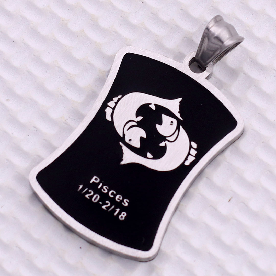 Mặt dây chuyền cung Song Ngư - Pisces inox trắng kèm vòng cổ dây da đen + móc inox trắng, Cung hoàng đạo