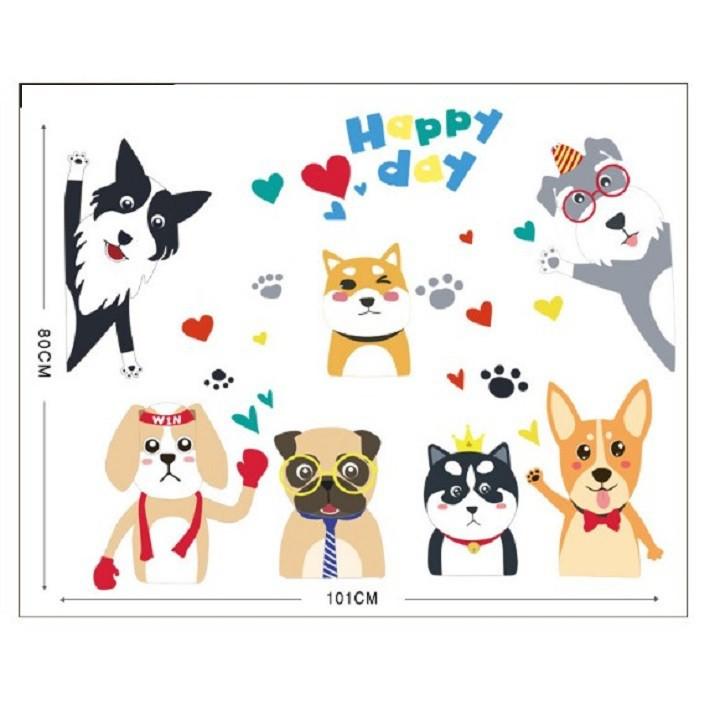 Decal dán tường hình các chú chó Happy Day