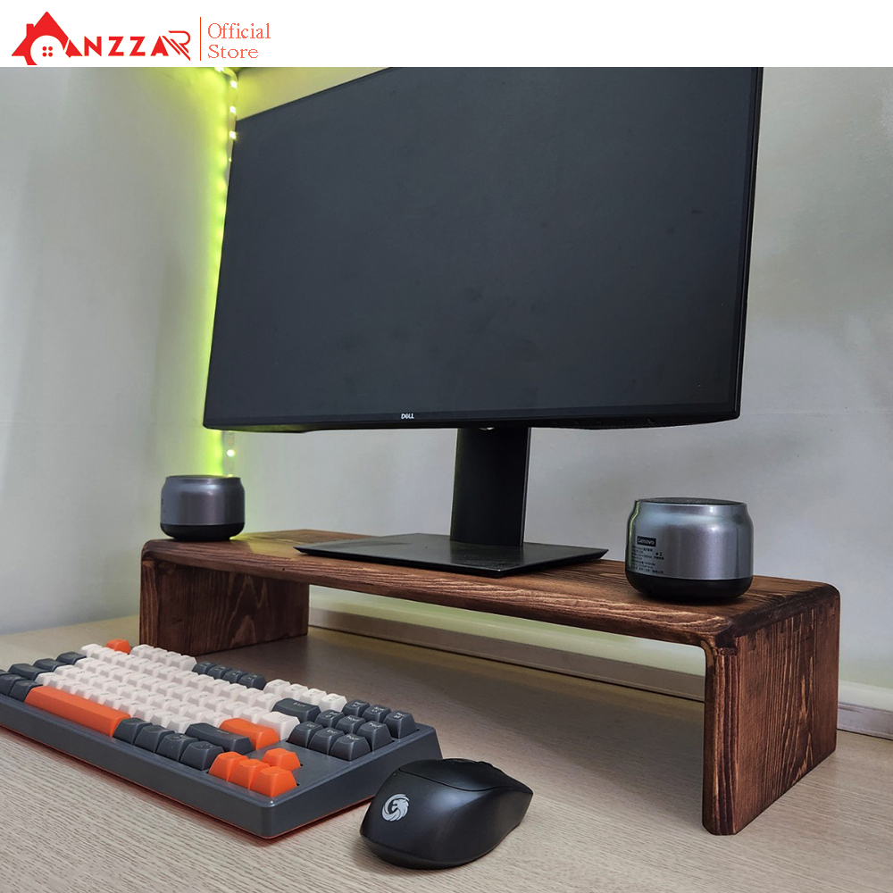 Kệ Màn Hình Máy Tính PC Màu Nâu Rustic Kệ Gỗ Tự Nhiên Kê Màn Hình Uốn Cong Độc Đáo Sang Trọng Anzzar-07