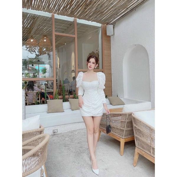 Đầm body tay phồng xếp ly