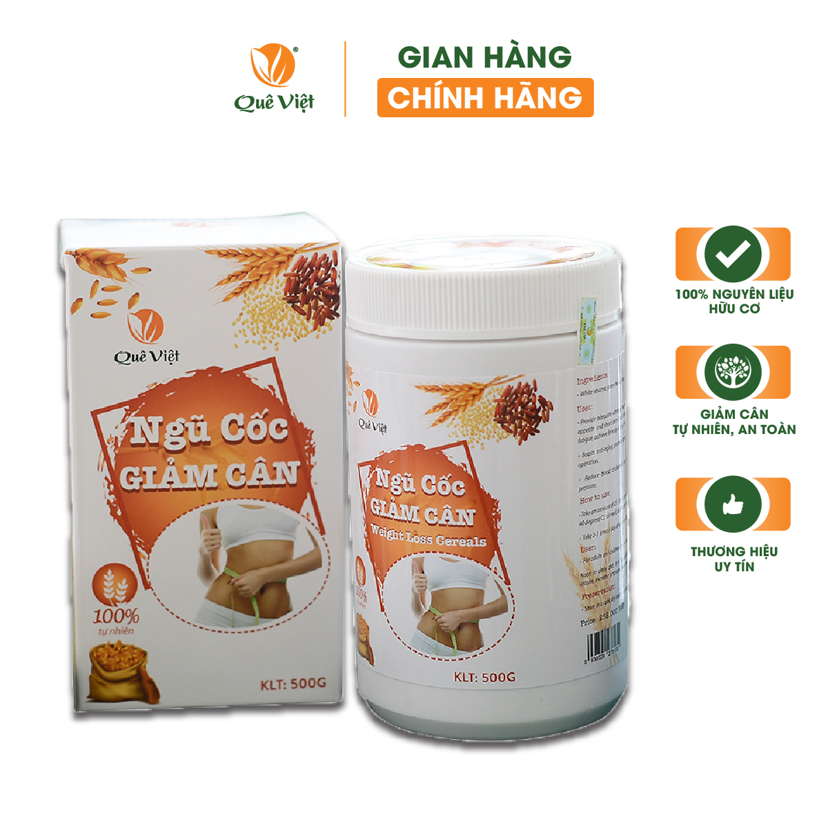 Ngũ Cốc Giảm Cân Quê Việt - 100% nguyên liệu hữu cơ -  Giảm cân tự nhiên an toàn